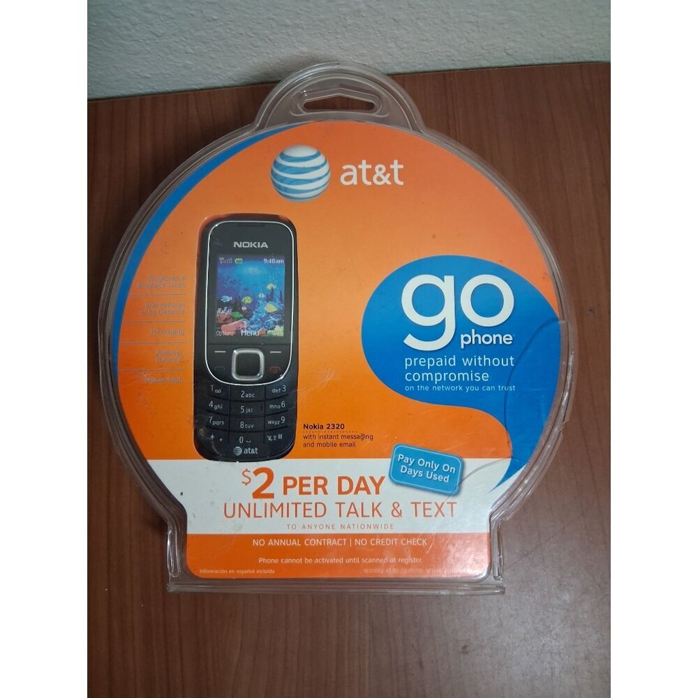 New AT&T Go Phone Nokia 2320 GSM Cellular Telephone Prepaid Retro Y2K Technology